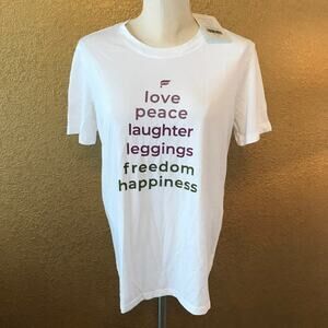 Fabletics white tee love leggings athleisure tshirt womens small new